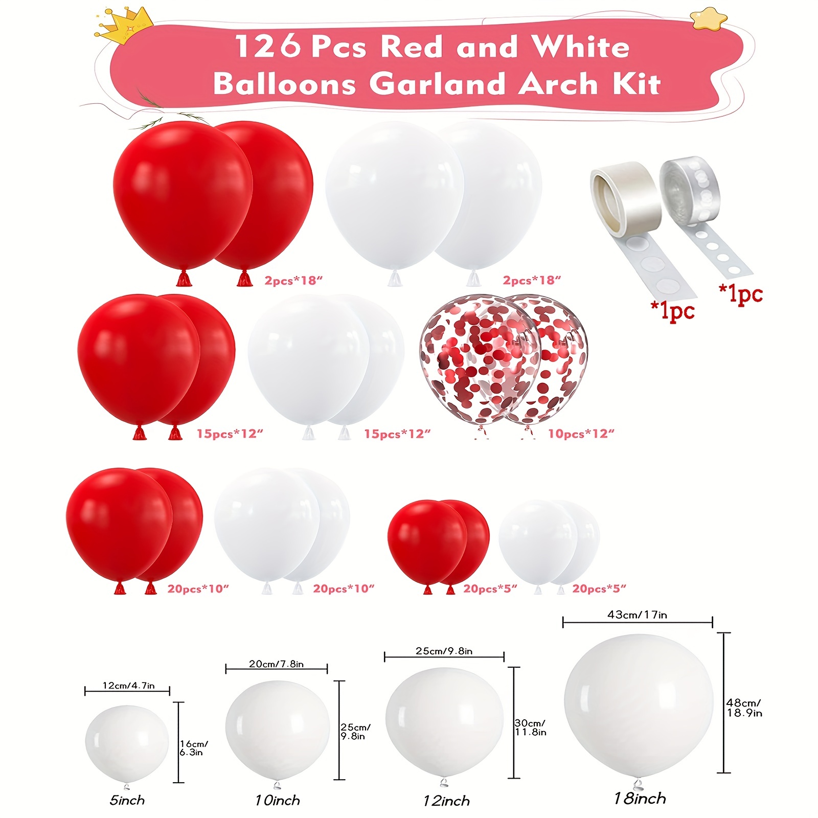 Kit Globos Metálicos Confeti Cumpleaños Rojo