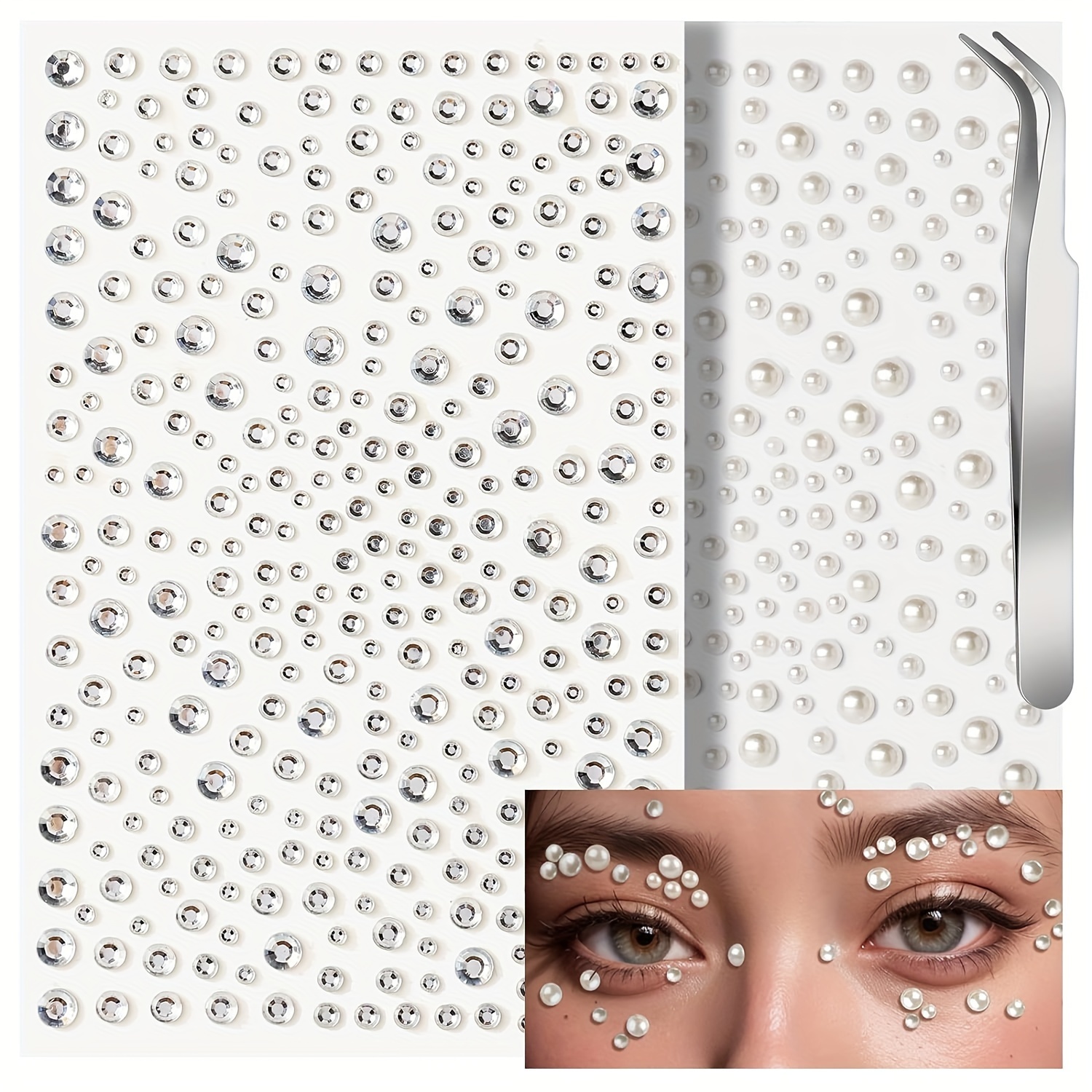 Eye Body Face Gems Jewels Rhinestone Stickers Acrylic Self Adhesive Crystal  White AB Makeup Diamonds Face Tattoo Stick Gems for Women Festival  Accessory DIY Cra…