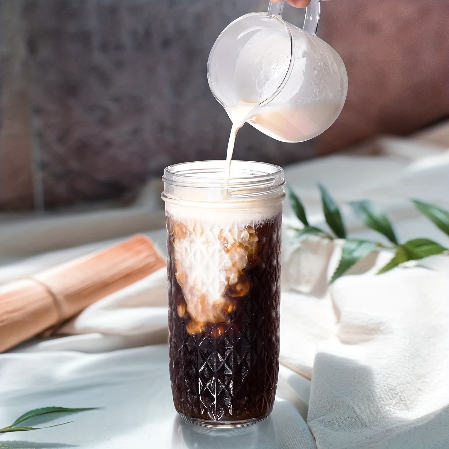 Glass Mason Jar With Lid And Straw, Glass Water Cup With Handle, Iced  Coffee Cups, Drinking Glasses For Juice, Milk, Tea, And More, Summer Winter  Drinkware - Temu