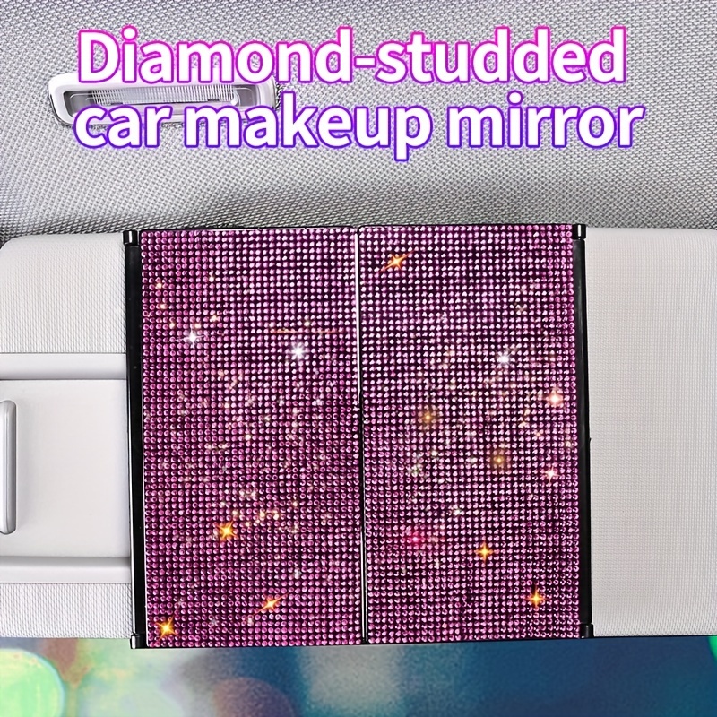 Car Three Folding Makeup Rhinestone Mirror, Car Sunshade Dressing Mirror,  Car Interior Rearview Mirror