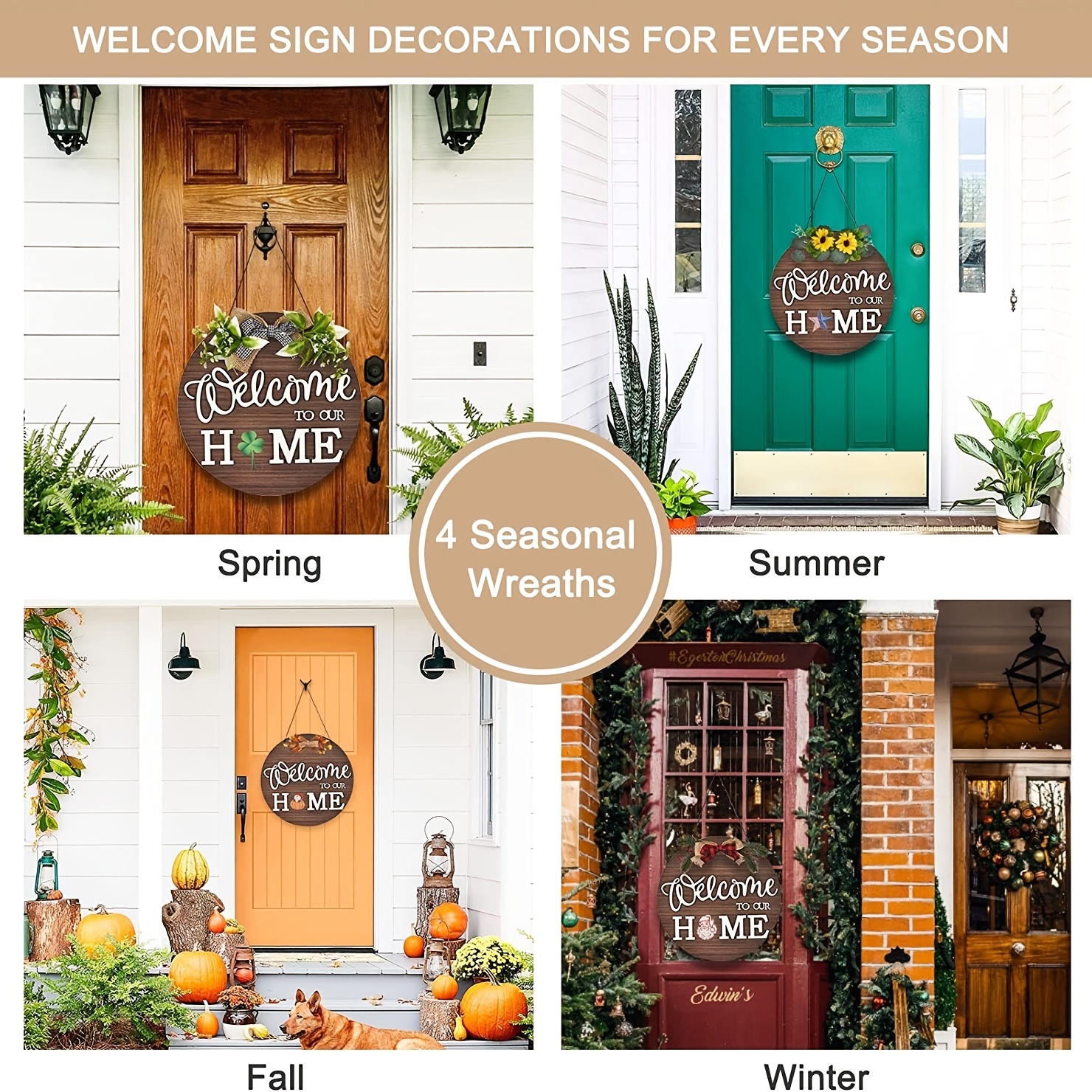 Welcome Home - Letrero de puerta delantera, coronas divertidas, placa de  madera para colgar, decoración redonda de madera rústica, decoración de