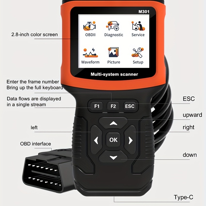 Détecteur de défaut de scanner de lecteur de code de voiture M301 9-18V OBD2