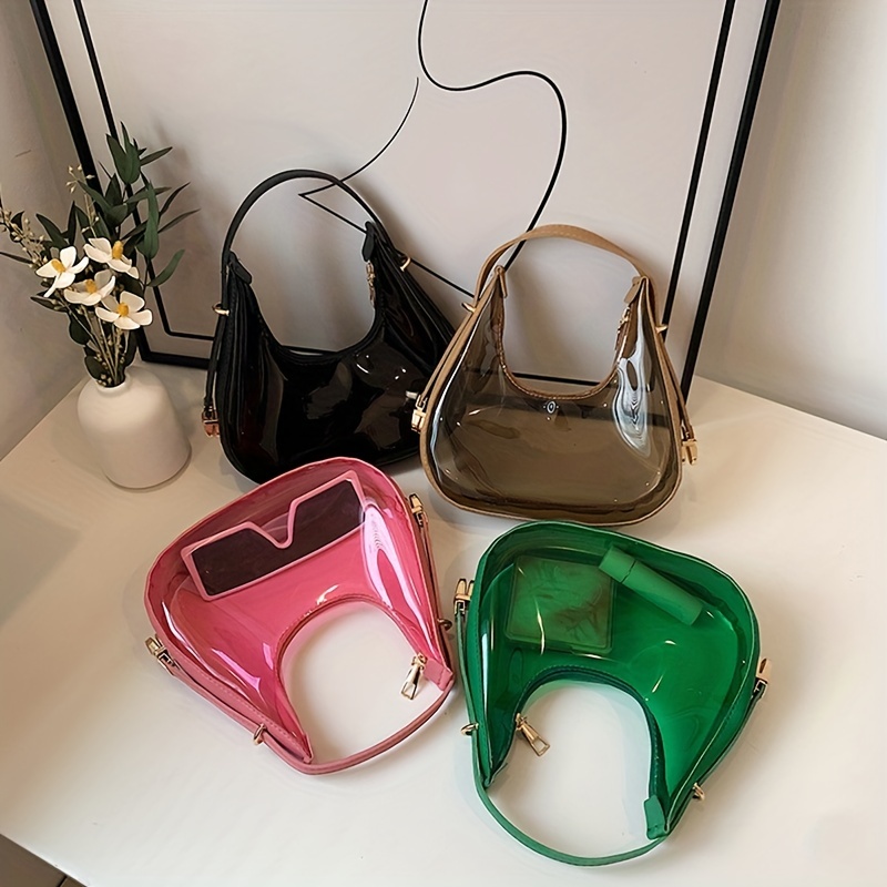 Mirror-colored Pure Color Baguette Bag, Fashionable Commuting Zipper  Underarm Bag, Women's Simple Shoulder Bag