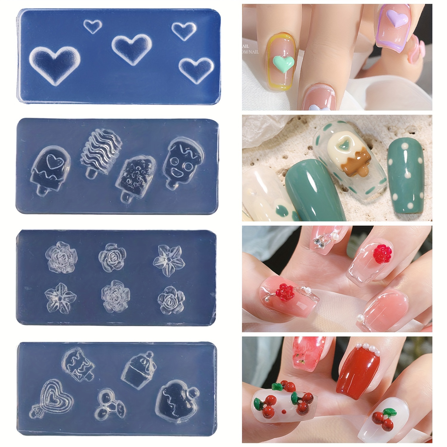 4 PCS Silicone Clay Bead Charms Molds 3D Flower Mold Nail Art