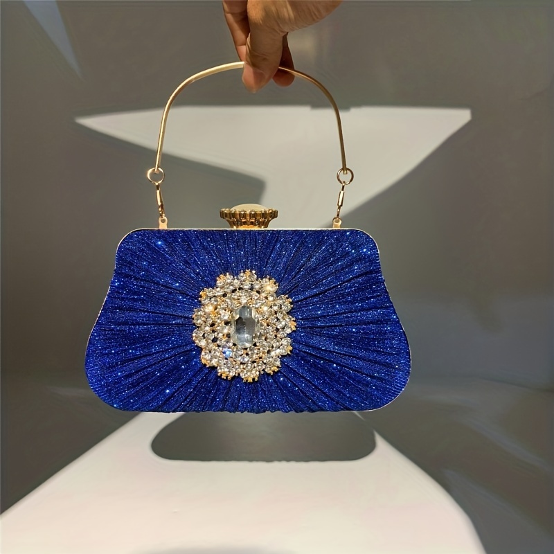 Rhinestone Luxury Clutch Bag, Flower Pattern Evening Shoulder Bag With  Chain For Party & Dinner - Temu