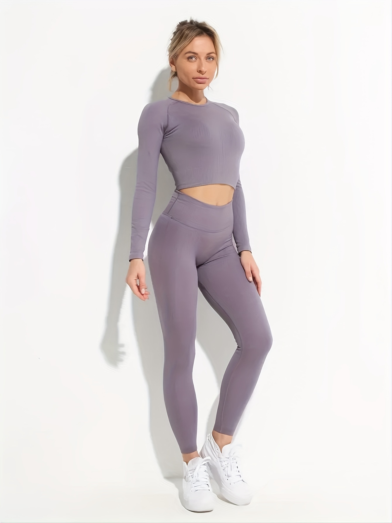 Yoga Workout Set Long Sleeve Crew Neck Top High Waist Sports