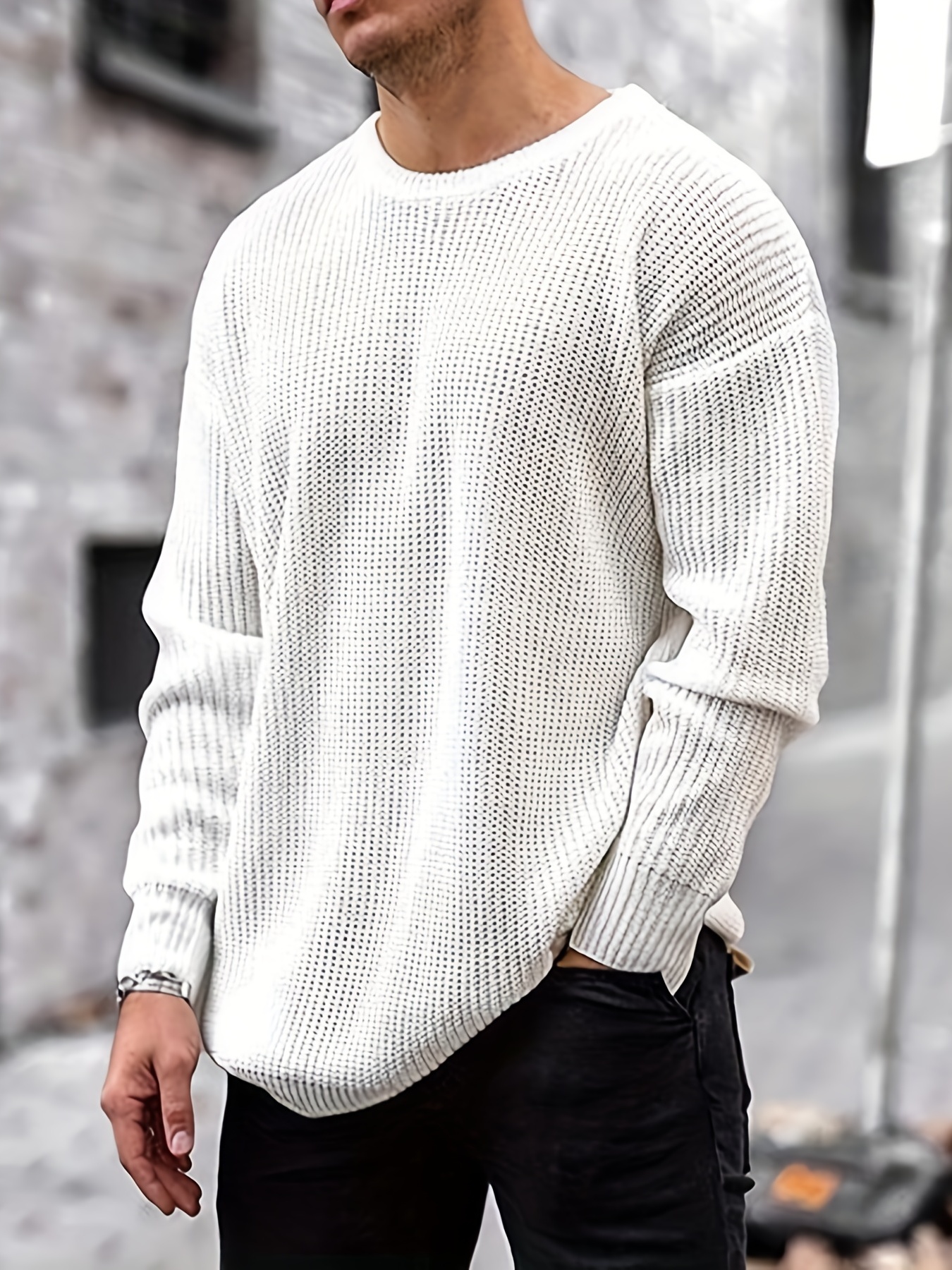 Retro Turtle Neck Knitted Slim Sweater, Men's Casual Warm Slightly Stretch  Pullover Sweater For Fall Winter