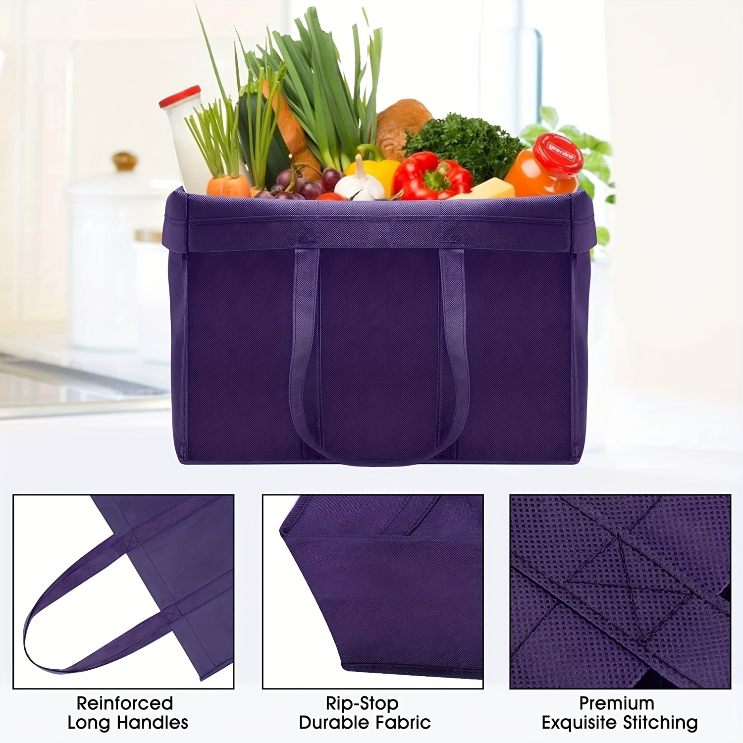 Eco-friendly Reusable Large Foldable Tote Bag - 50 LBS Capacity