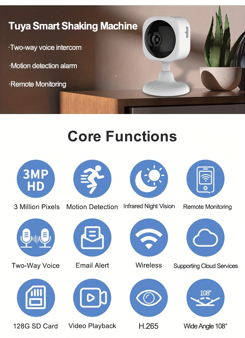 HD Smart Camera, Camera, Two-way Voice, Infrared Night Vision, Cell Phone Remote Application, Watch Anytime, Anywhere, Smart Home Camera, Protect Family's Safety details 2