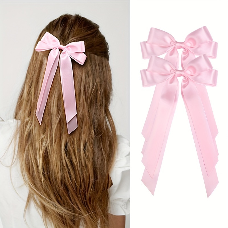 2pcs Beige Ribbon Hair Bow Clips For Women,Swallow-Tail Alligator Hair  Clips,Fashion Women Hair Accessories.