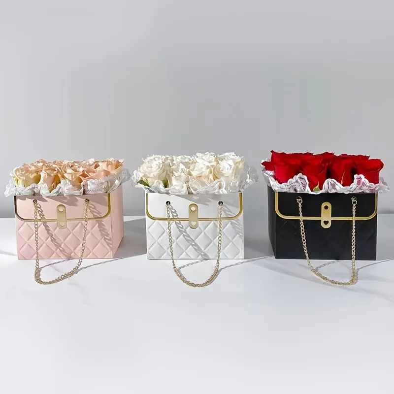 1pc Flower Paper Box Paper Flower Gift Bags With Metal Chain