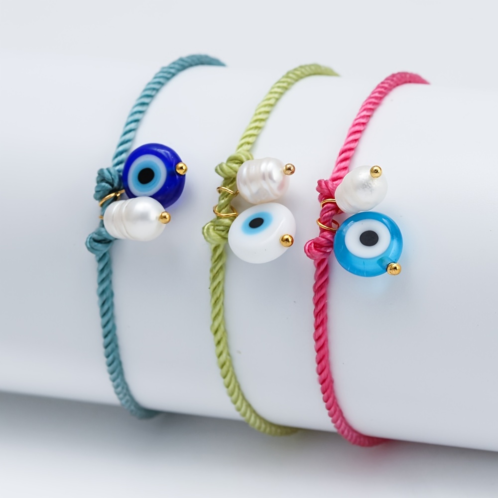 Freshwater Pearl Evil Eye Bead Bracelet, Adjustable