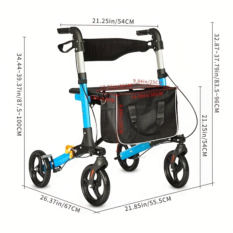 Four-Wheel Aluminum Alloy Mobility Walker, Portable Folding Hand Truck for the Elderly and Disabled, with Seating Option
