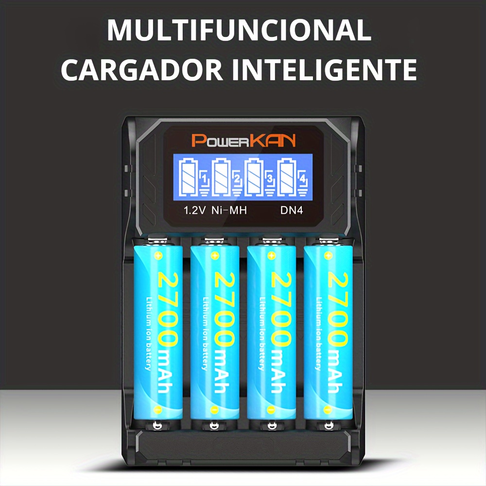 MiBOXER 18650 Cargador de batería, cargador universal inteligente de 4  bahías, pantalla LCD automática, carga rápida Li-ion LiFePO4 Ni-MH Ni-Cd AA  AAA