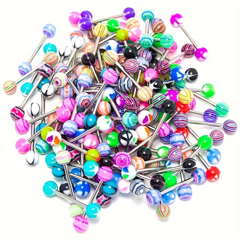 

40/100 Pcs/set Of Women Stylish Tongue Rings, Stainless Steel Barbells Piercing Jewelry (random Color)