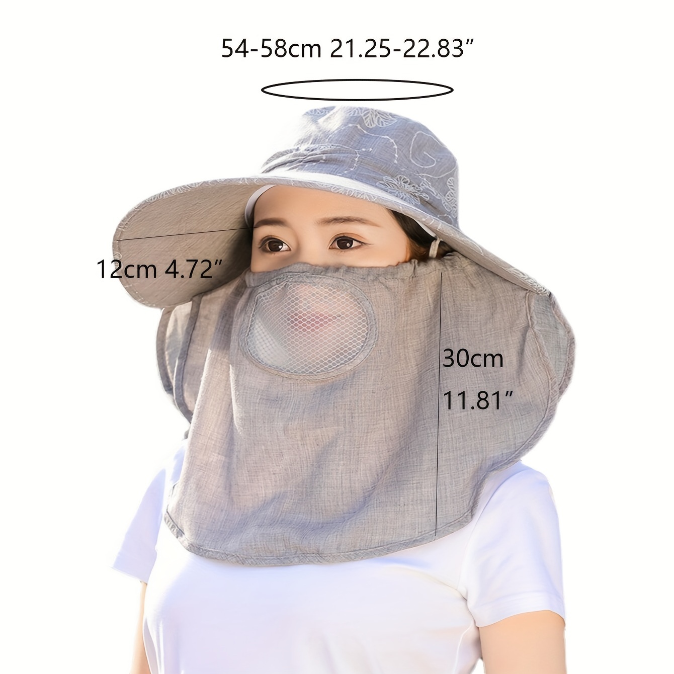 Solid Color Summer Sun Hat Breathable Mask Neck Flap Wide - Temu