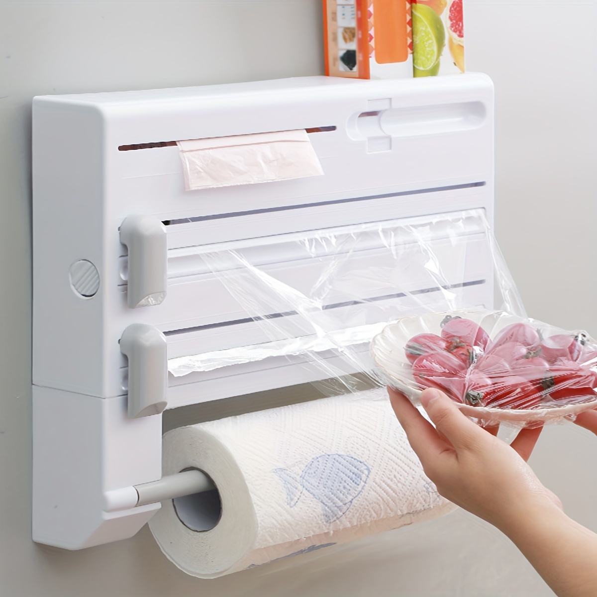 Kitchen Roll Dispenser Cling Film Tin Foil Wall Mounted Towel Holder Rack  Grey