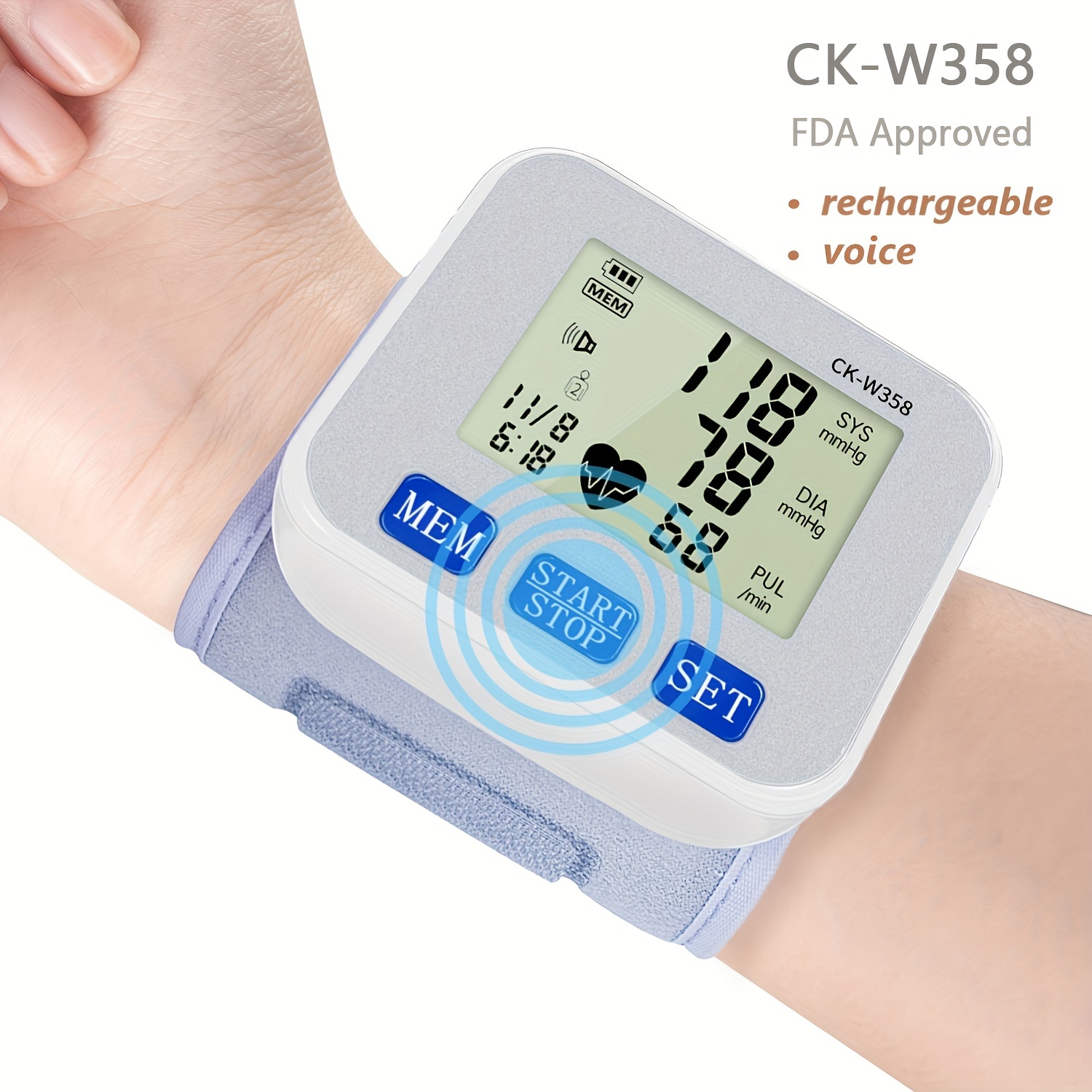 Blood Pressure Monitor, Professional Wireless Automatic Wrist Blood Pressure Cuffs Health Monitors, Portable BP Heart Rate Monitor with LCD Backlit