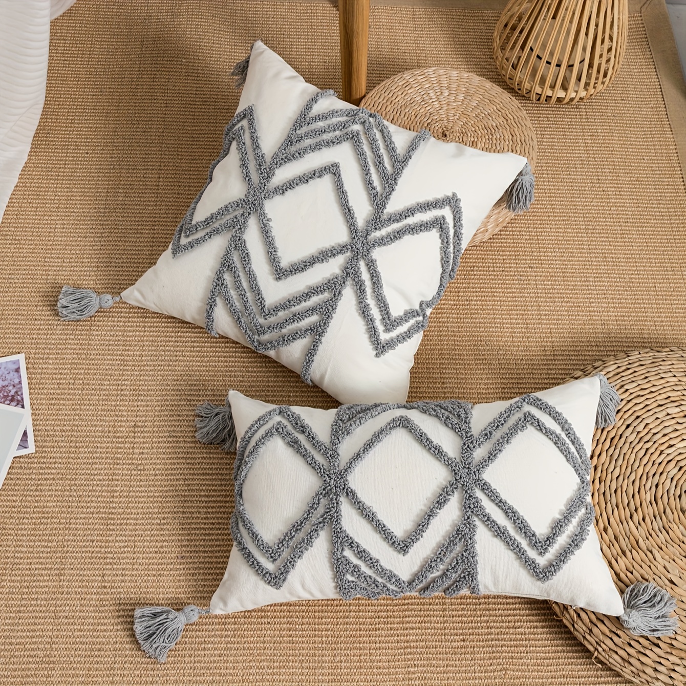 Geometric Square Throw Pillow Covers Boho Style Velvet - Temu