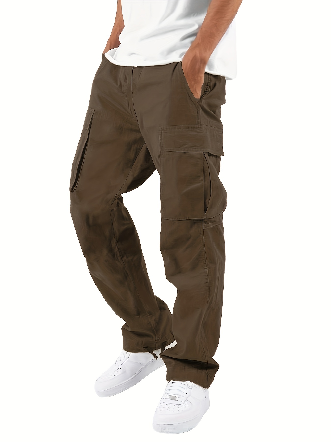 Khaki Cargo Pants For Men Men Fashion Sports Casual Pants Elastic Waist  Straight Leg Loose Pants
