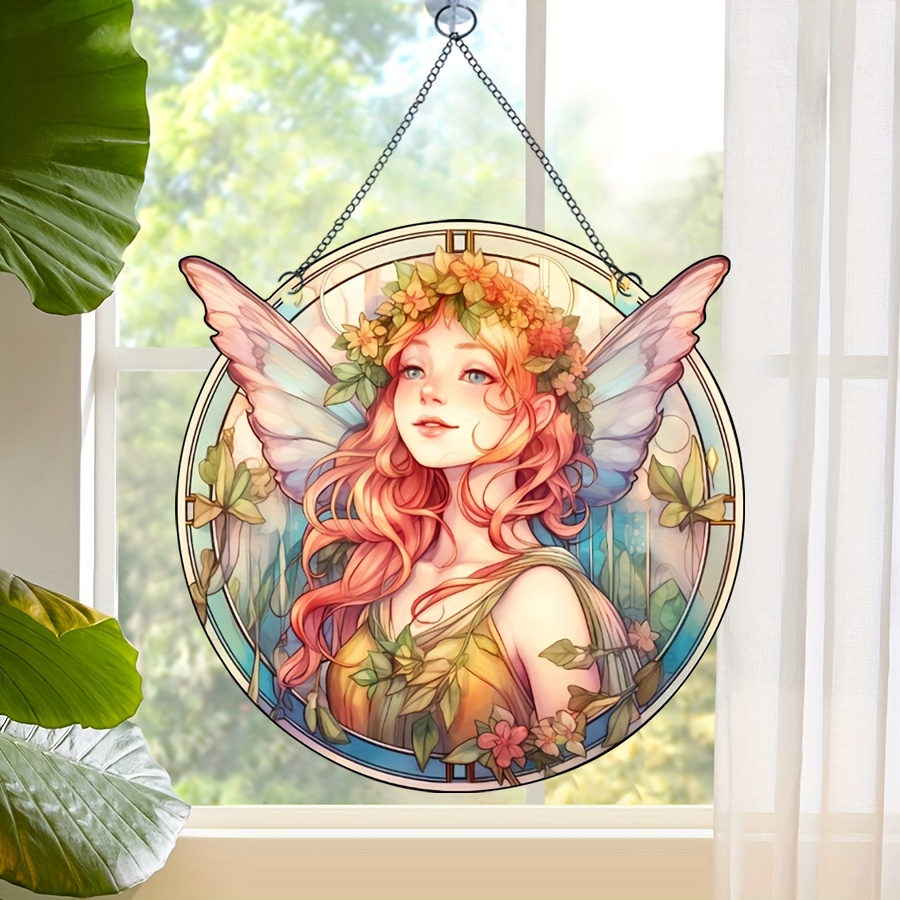 1pc 3D Fairy Stained Window Hanging, Fairy Decor Suncatcher For Windows,  Art Women Gifts For Fairy Theme Birthday Wedding Home Decoration