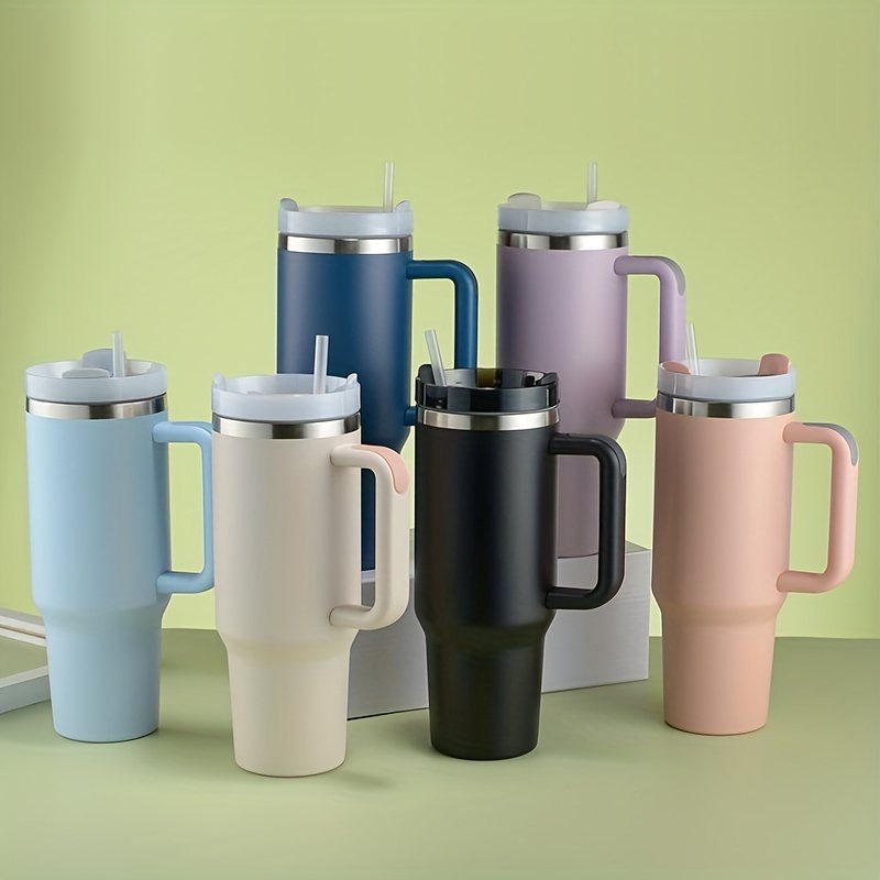 Double Layer Stainless Steel Insulated Cup With Handle And Straw