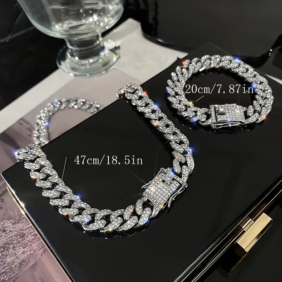 Wholesale Hips Hops Multi Layer Rhinestone Cuban Chain Necklace Women Punk Link Chain Key Lock Pendant Necklace Accessories,1 Piece