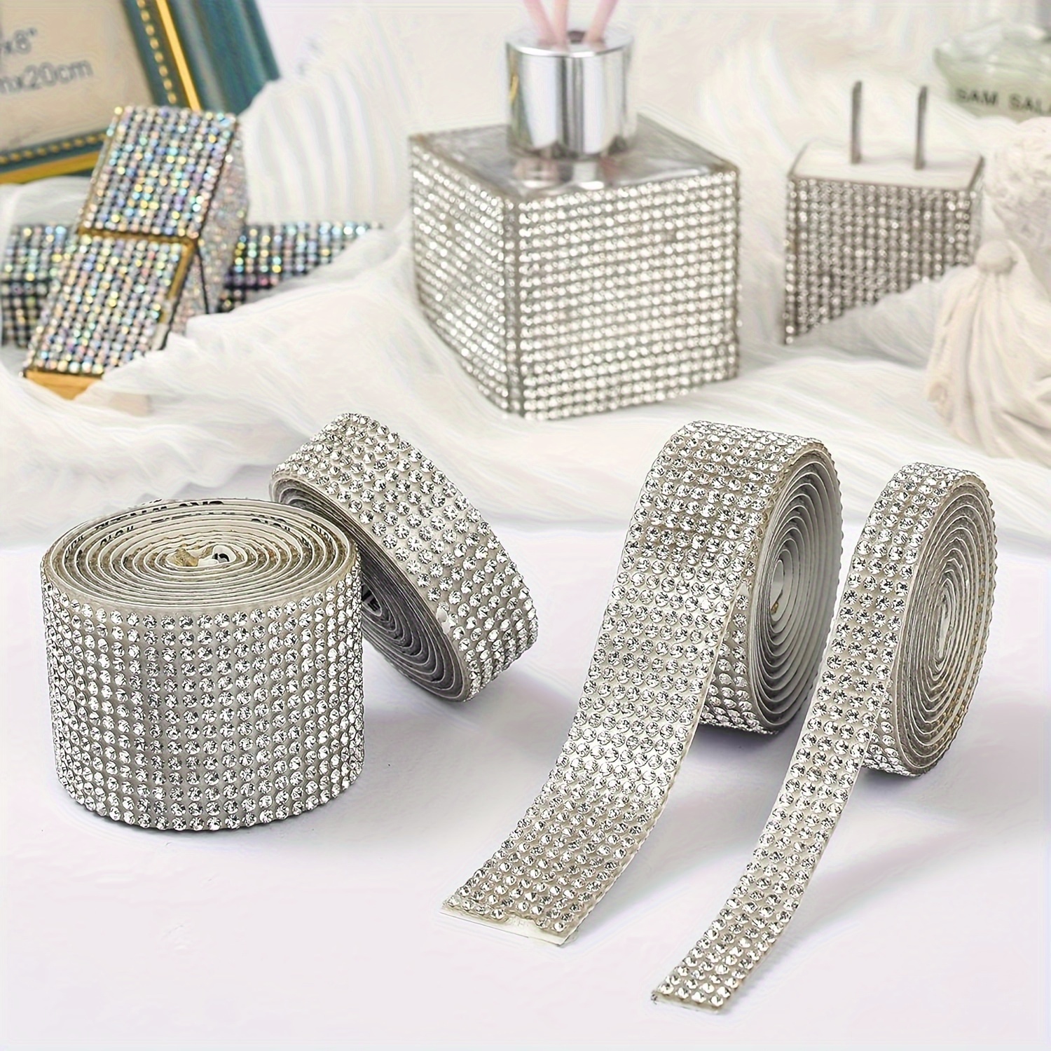 15 Roll Self Adhesive Crystal Rhinestone Ribbon Strips Decorative Bling  Diamond Glitter Shiny Mixed Color Stickers Tape Roll for DIY Crafts Wedding