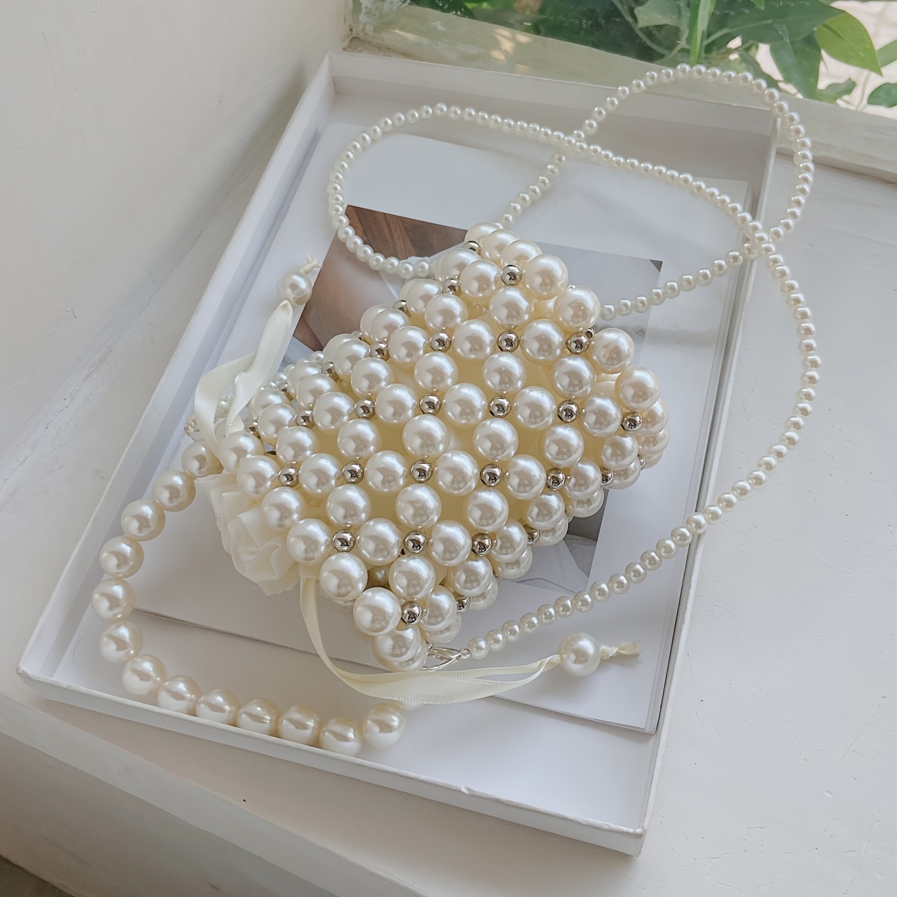 Pearl bead discount mini bucket bag