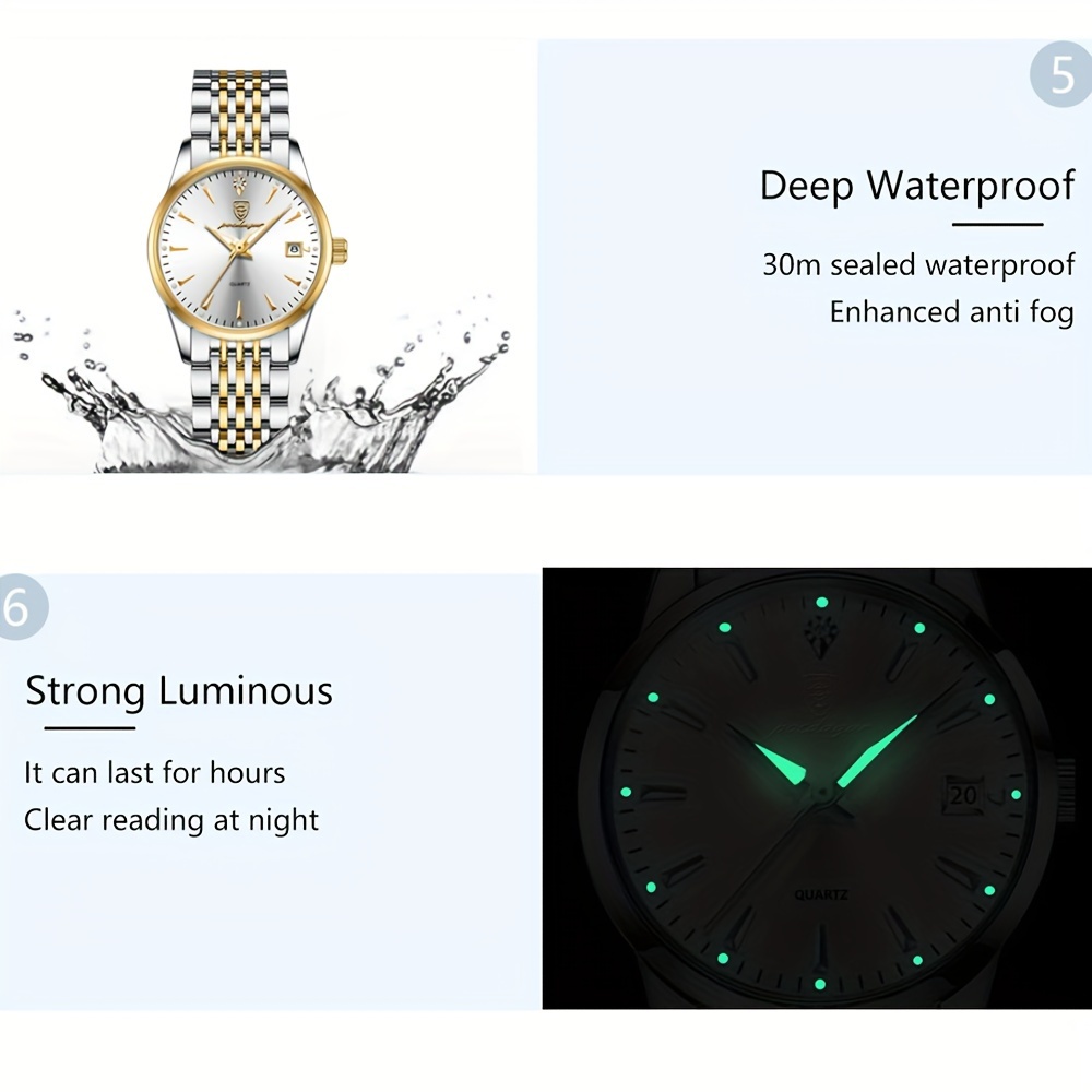 

Poedagar Women's Watch Luminous Business Fashion Quartz Watch Wr Calendar Analog Stainless Steel Wrist Watch Date Watch