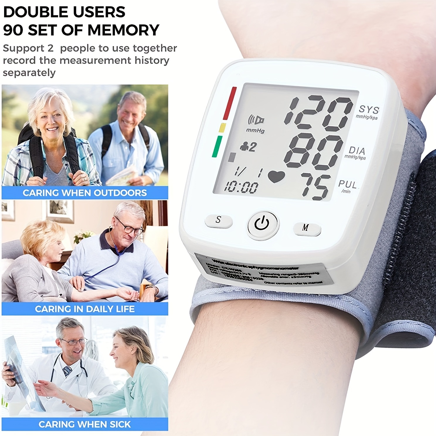 Blood Pressure Monitor Wrist Automatic Blood Pressure Cuff with Voice 2x90  Memory Rechargeable BP Machine Large LCD Display(5.3-7.7Cuff) Carrying  Case