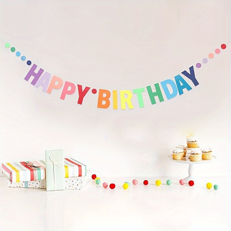 Suministros de decoración de cumpleaños, coloridos adornos de cumpleaños,  pancarta de “Happy Birthday”, pompones de flores, guirnalda, remolino para