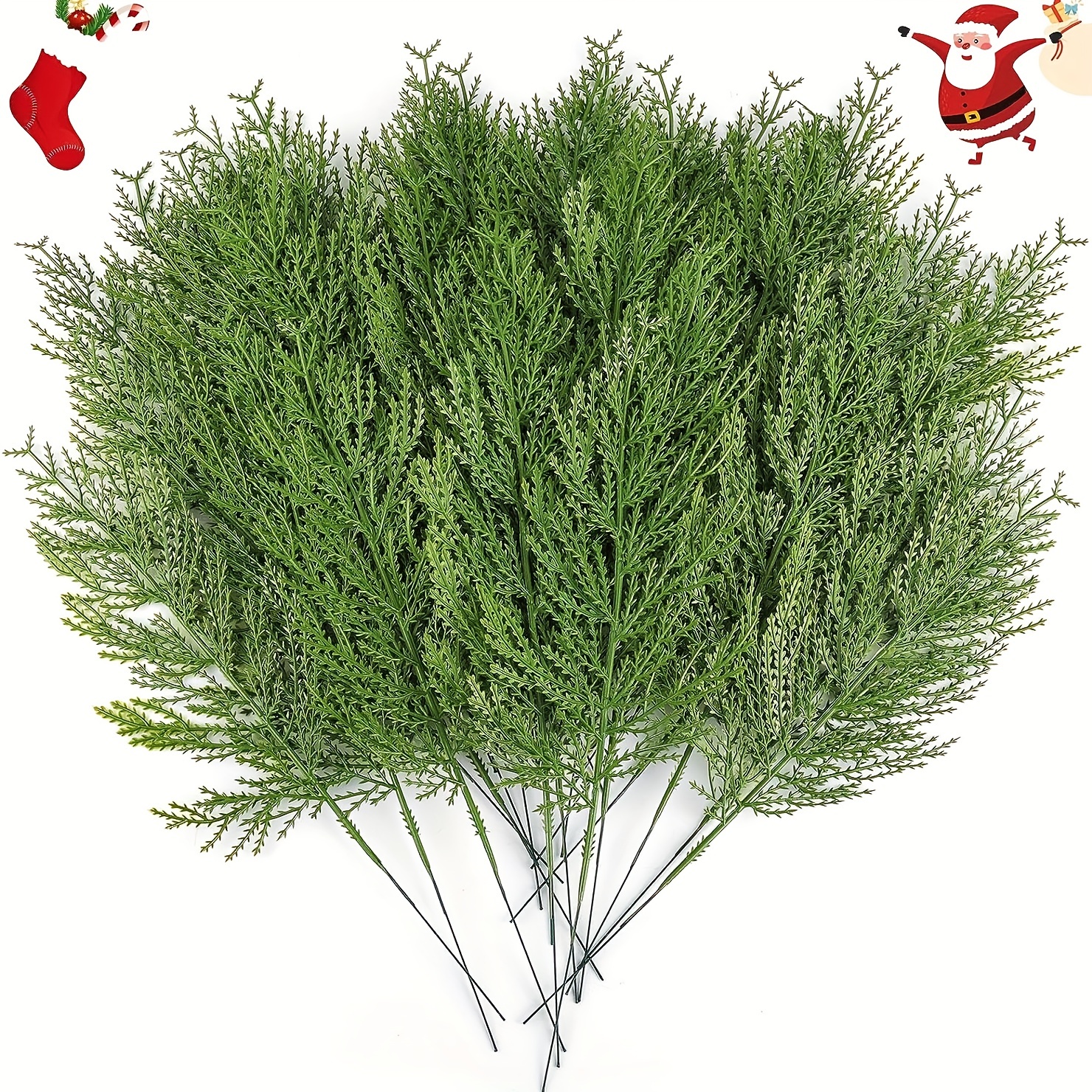 

40pcs Artificial Pine Leaves Branches For Diy Garland Wreath Christmas Embellishing And Home Garden Decor