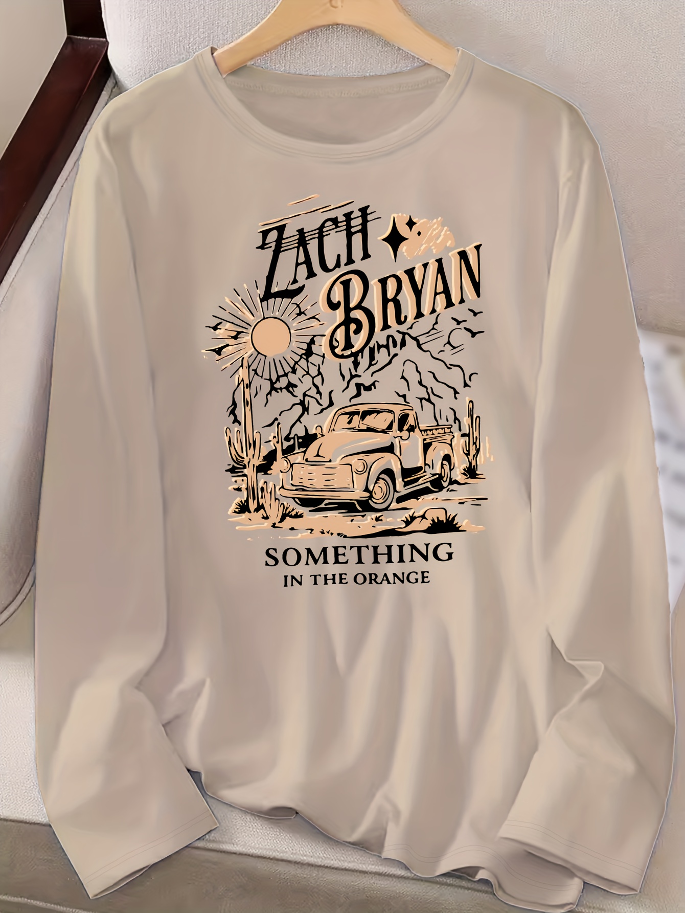 Zach Bryan Print T Top Sleeve Neck Temu Crew Casual Long shirt 