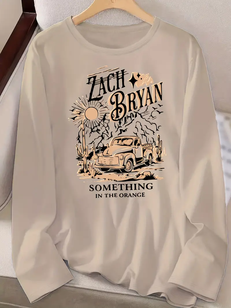 Zach Bryan Print T shirt Casual Crew Neck Long Sleeve Top - Temu