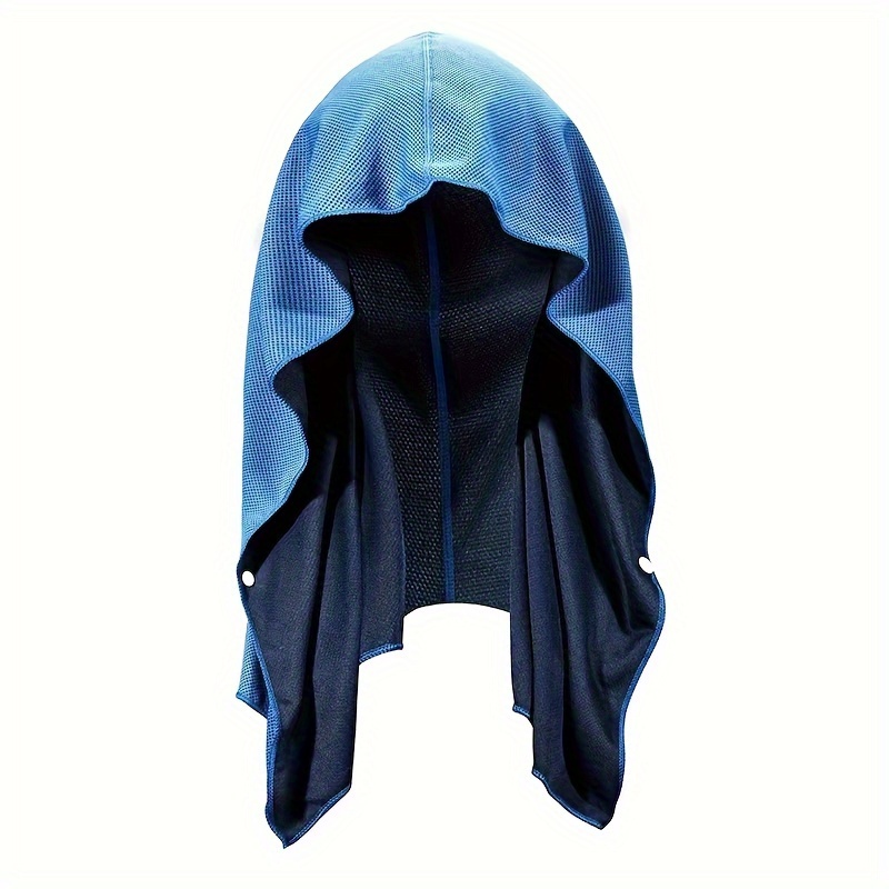 1pc Blue U-shaped Cooling Hooded Towel Shirt For Beach, Camping