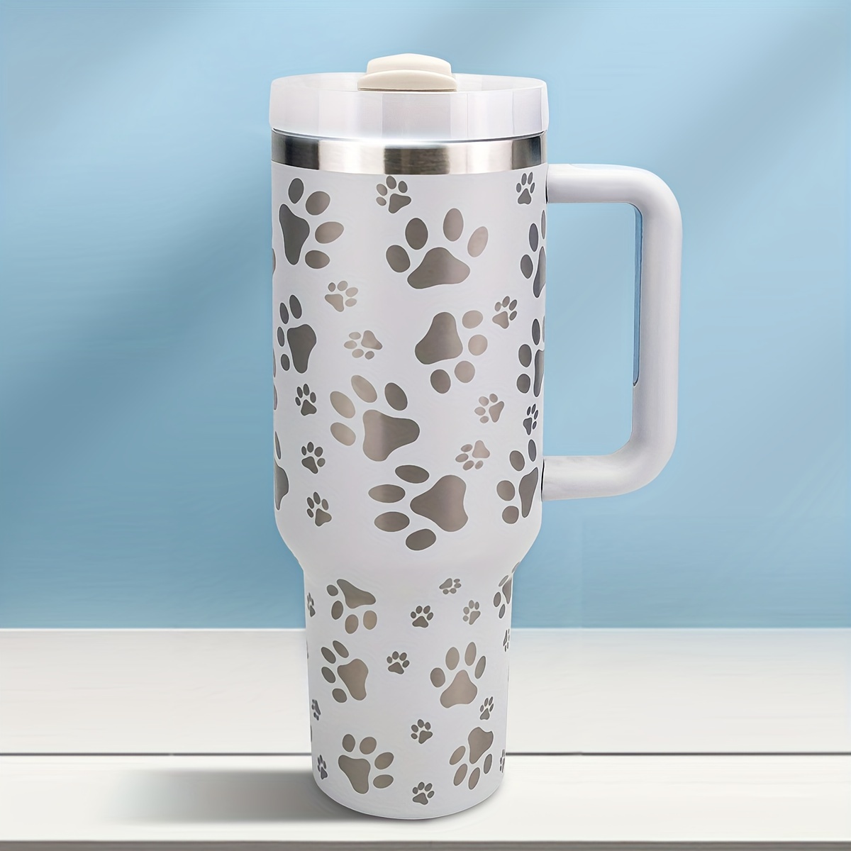 Cute Paw Pattern Insulated Tumbler - Reusable Stainless Steel Coffee Straw  Cup With Silicone Handle & Dustproof Lid - Perfect For Outdoor Camping &  Travel! - Temu