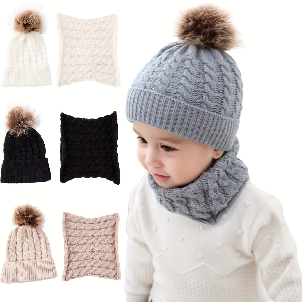 Ensemble de Bonnets pour femme, écharpe chaude, bonnet intégré, tricoté,  hiver - AliExpress