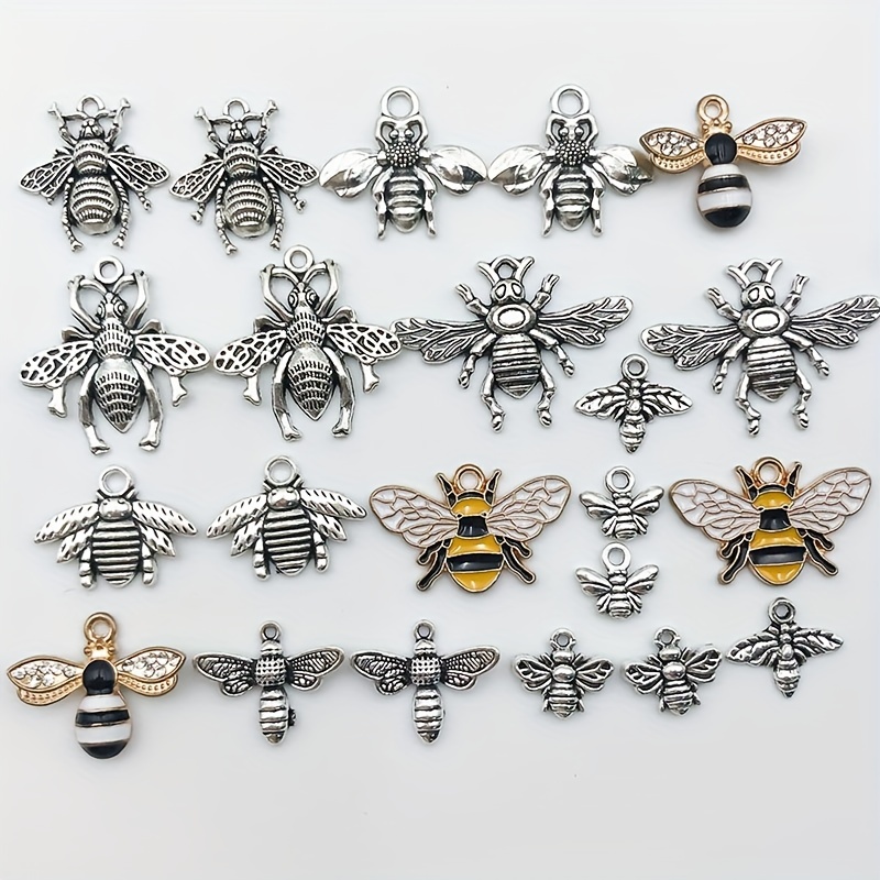 40 Pieces Enamel Bee Charms Bee Rhinestone Charms Alloy Honeybee Craft Charms DIY Bee Charm Embellishments with Jewelry Storage Jar for Handmade