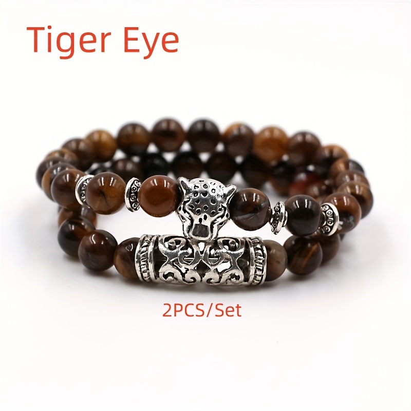 Punk Beaded Beaded Bracelets With Charms Set For Men Lava Tiger Eye Stone  Bangle Jewelry Gift From Watchoutmate, $10.48