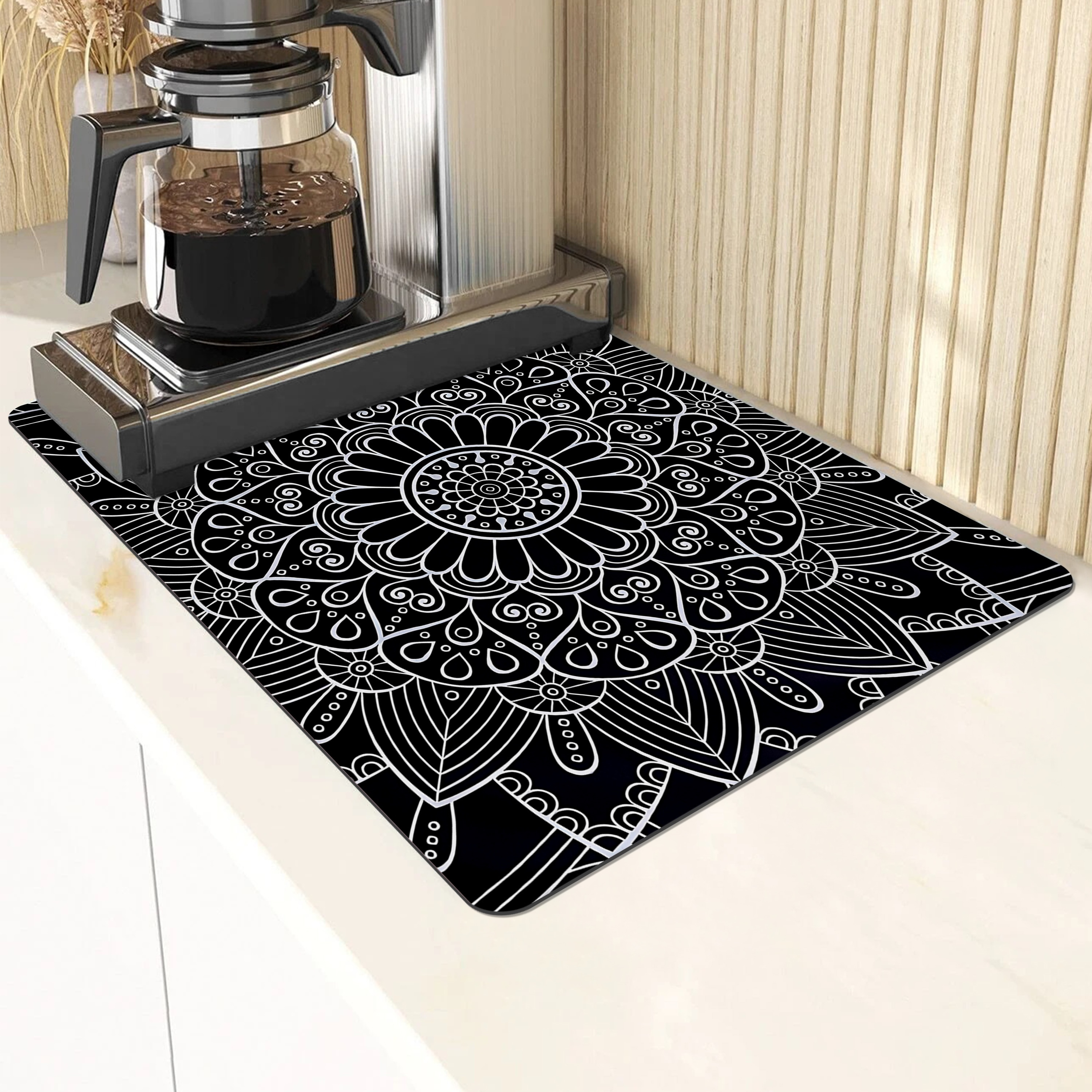 1pc Coffee Printed Kitchen Mat, European Style Polyester Rectangle