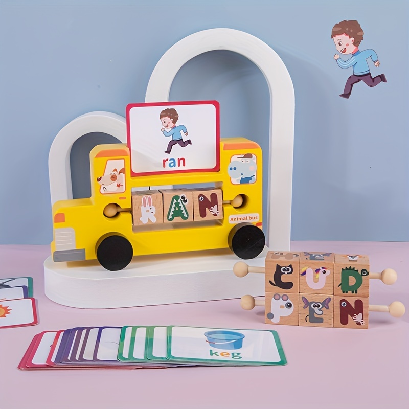 Wooden Reading Blocks Car Game with 28pcs Cards