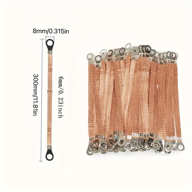 Image of 10pcs 8mm Copper Braided Wire Clad Copper Braided Wire Distribution Box Grounding Wire Aperture