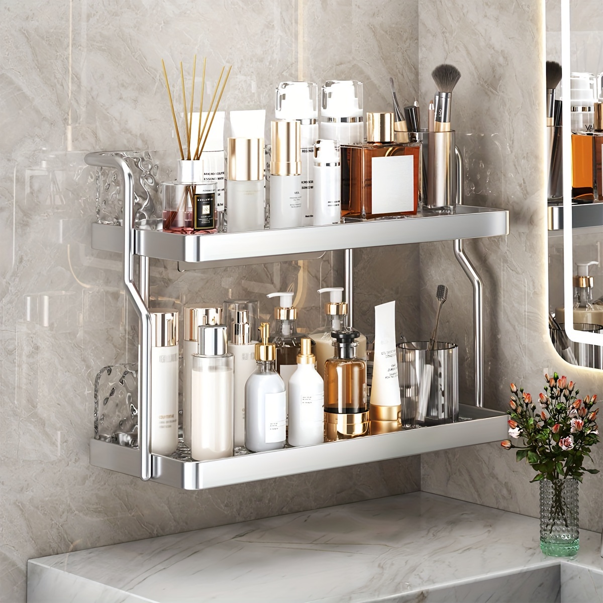 MORNITE 2-Tier Medicine Cabinet Shelves Organizer, Makeup Storage Holder  Compartments, Shelf Trays for Bathroom Cabinet Wall, Counter, Vanity,  Kitchen