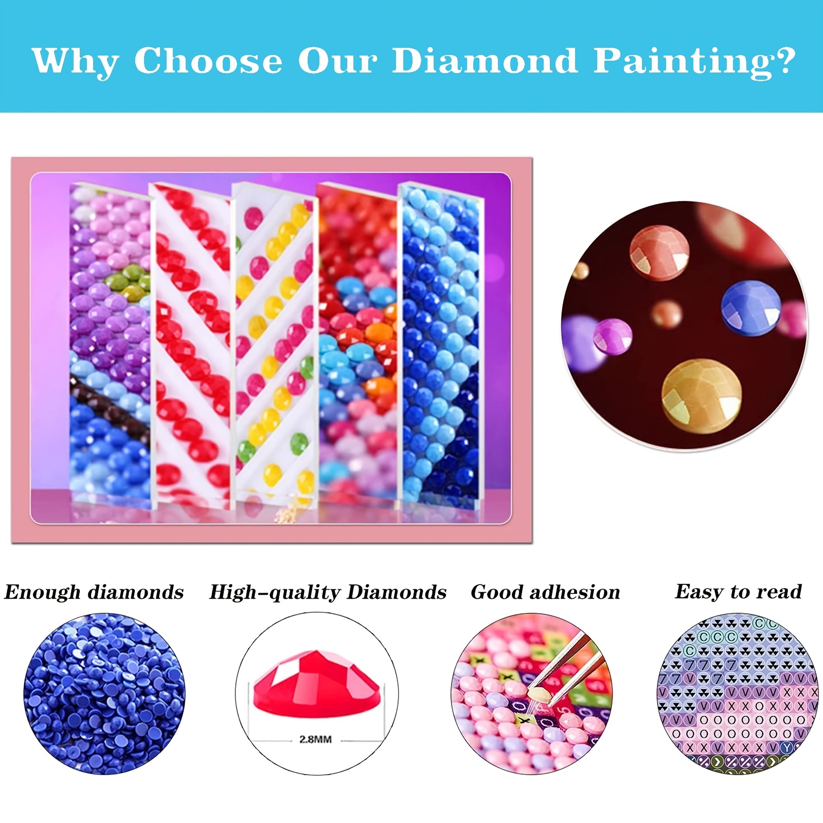 50 Kawaii Diamond Painting Stickers - Kids Diamond Painting Kits