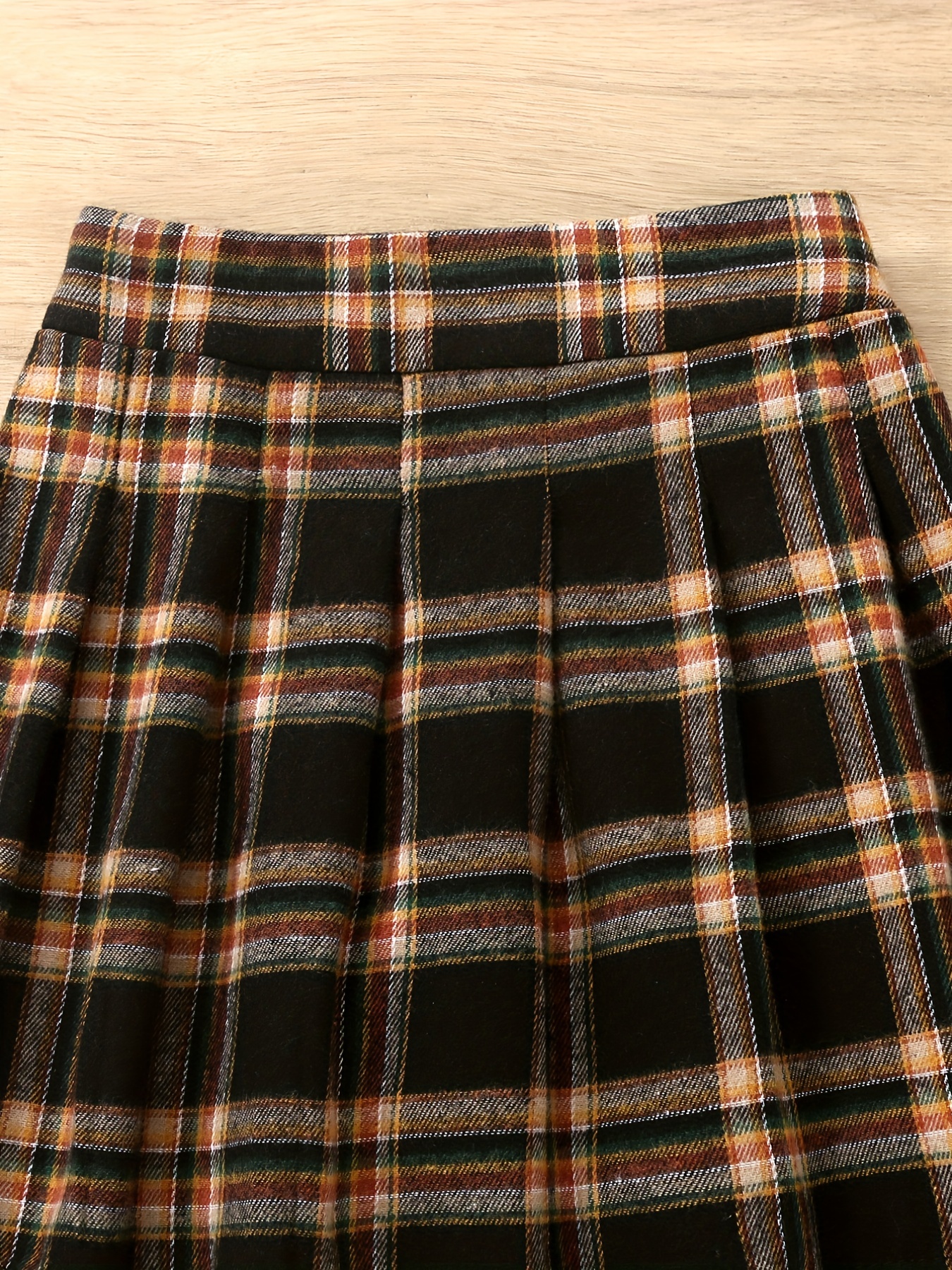 2pcs Letter Plaid Print Top & Skirt Set
