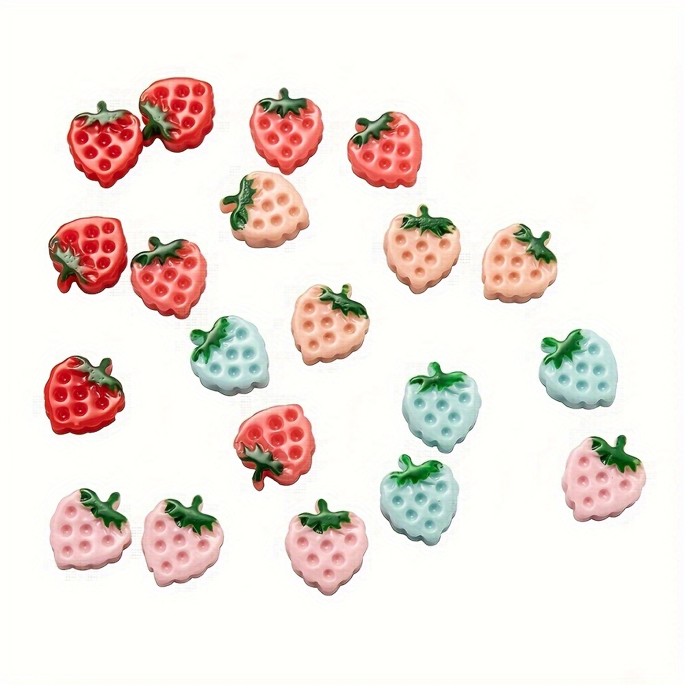 Strawberry Resin Mixed Color Flat Back Cute Food Fruit - Temu