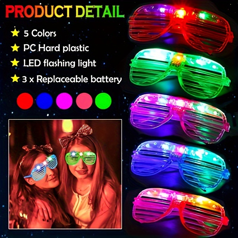 8 gafas LED con visera de 5 modos, 7 colores, gafas futuristas, lentes  luminosos intermitentes que brillan en la oscuridad, gafas LED para fotos