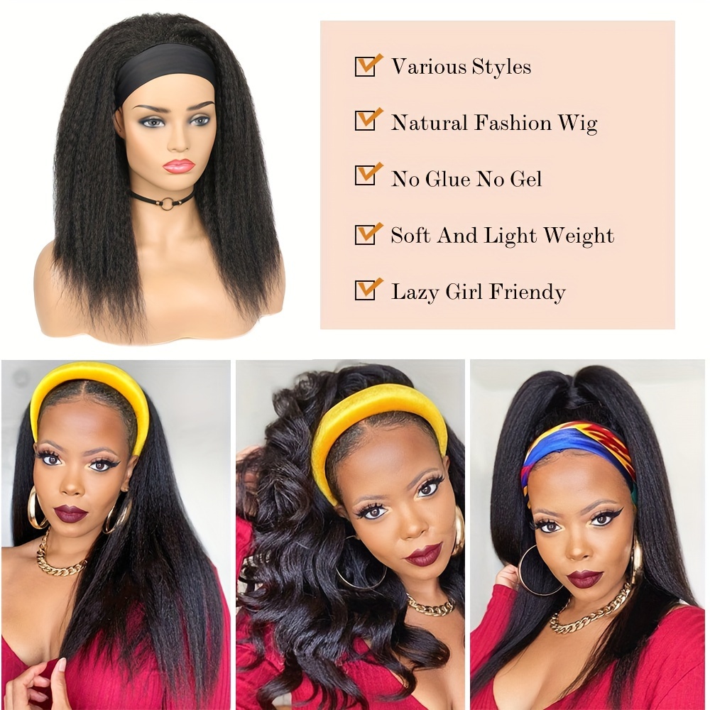 Yaki Straight Headband Wig Synthetic Hair Black Wigs Women Temu