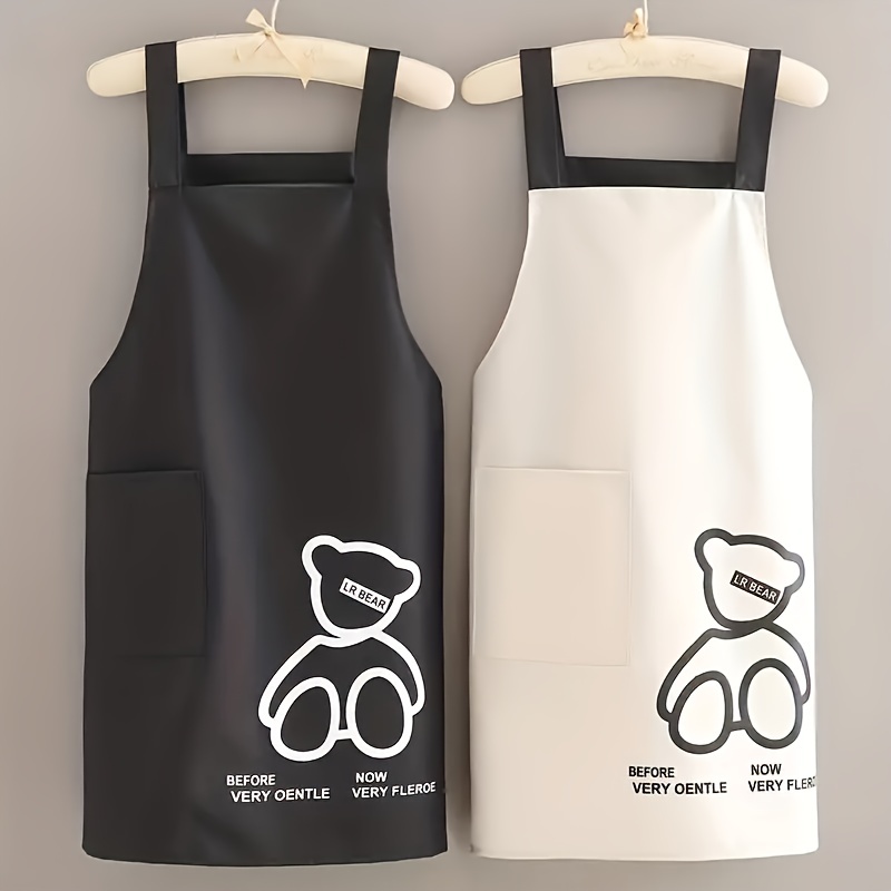 

1pc, Kitchen Apron, Bear Pattern Solid Color Apron, Oil-proof And Waterproof Chef Apron For Cooking, Kitchen Supplies